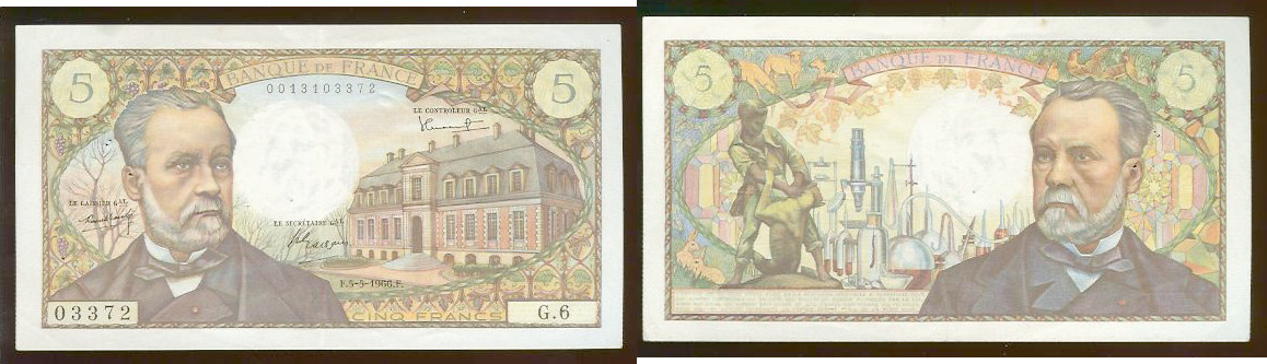 5 Francs PASTEUR FRANCE 1966 SUP-